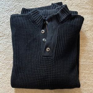 Harley Davidson 2XL chunky knit black sweater. 1/4 Zipper & button. Elbow pads.